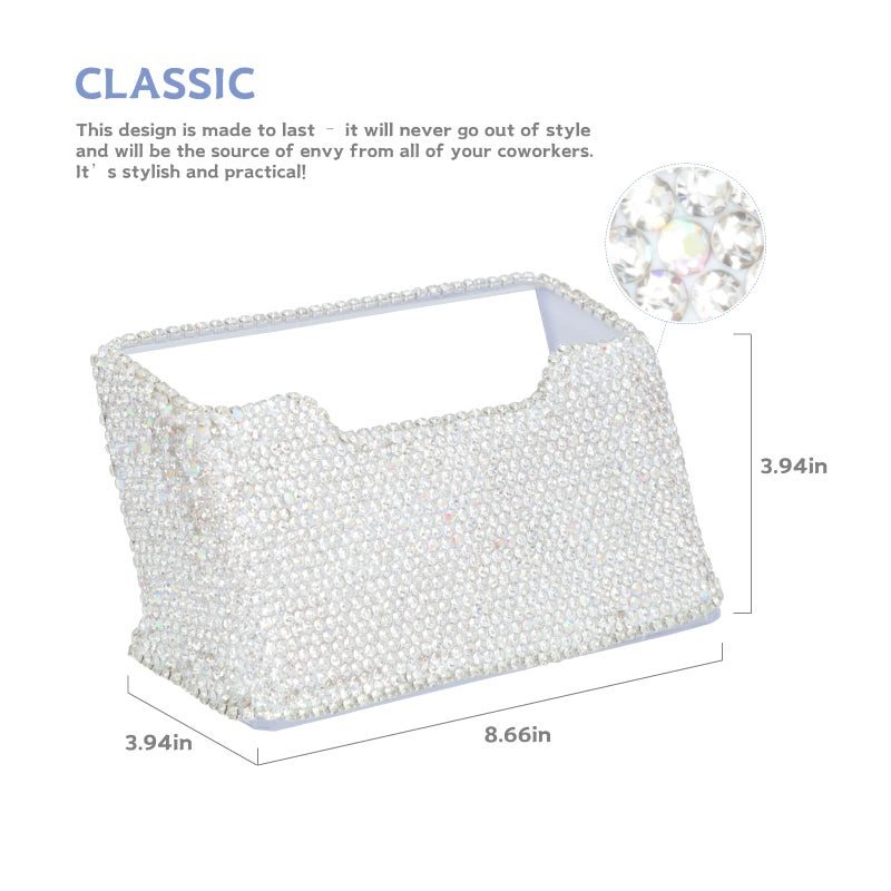 KEYPOWER Business Card Holder Stand for Office - Professional & Luxury Display Womens Office Name Card with White Crystal Accessories (White) - Image 4
